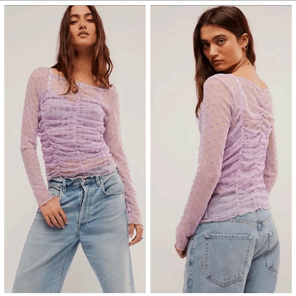 Free People Intimately Lilac Sheer Mesh Floral Top | Size Small